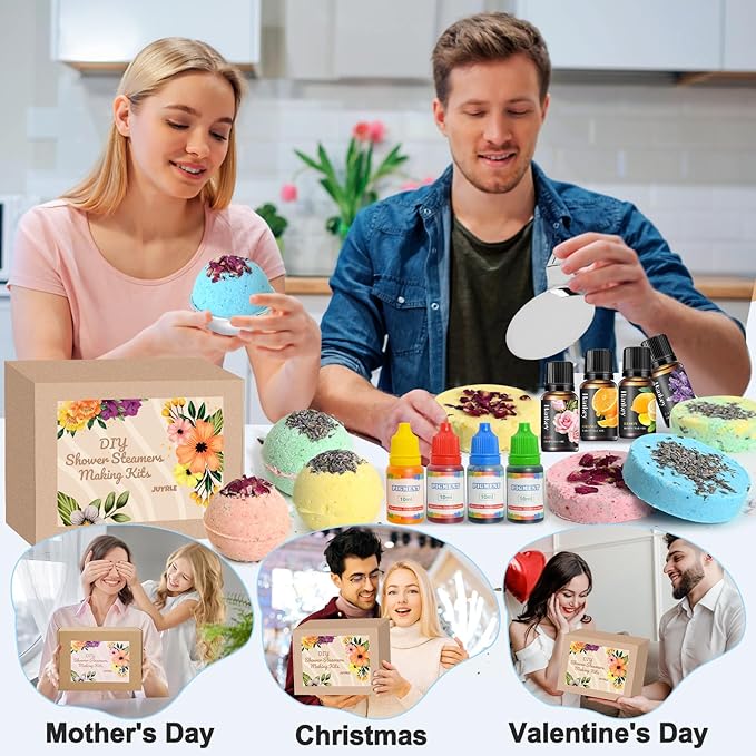 JUYRLE Bath Bomb Making Kit- 49Pcs DIY Bath Bomb Kit for Aldult, Make Your Own Shower Bombs, Spa Craft Kits with Bath Bomb Press, Molds, Bath & Bathing Making Supplies Gifts for Mom Women