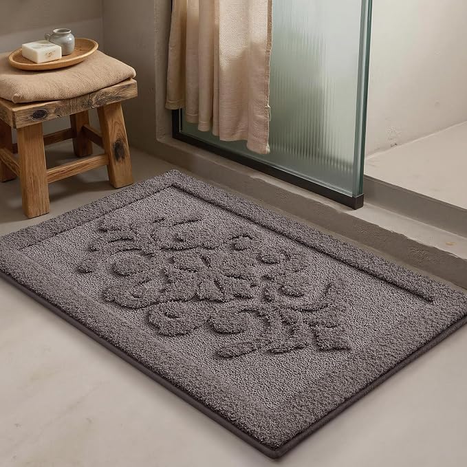 LUMI Ultra Absorbent Bathroom Rug Non Slip Rubber Backing, Machine Washable Bath Mat Soft Premium Microfiber, Elegant Luxury Bath Rugs Quick Dry for Bathtub and Shower Floor, Decor, 17x30