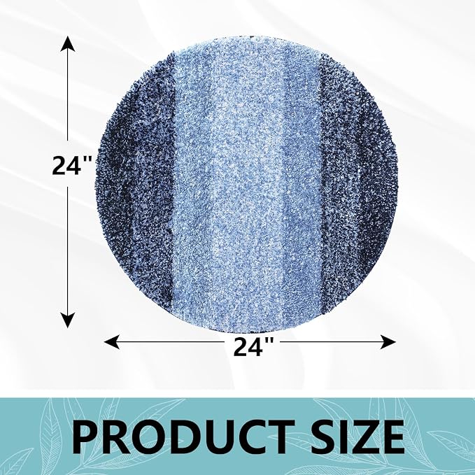 Arotive Microfiber Bathroom Rugs, Shaggy Soft and Absorbent Bath Rug, Thick Plush Machine Washable Dry Bath Mats for Bathroom, Tub and Shower, 24x24, Blue, Round