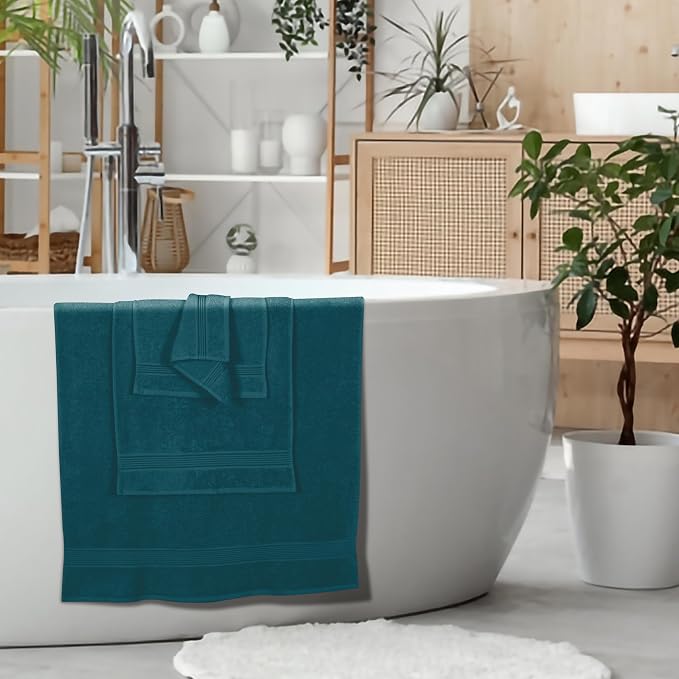 Belizzi Home Ultra Soft 6 Pack Cotton Towel Set, Contains 2 Bath Towels 28x55 inch, 2 Hand Towels 16x24 inch & 2 Wash Coths 12x12 inch, Ideal Everyday use, Compact & Lightweight - Teal