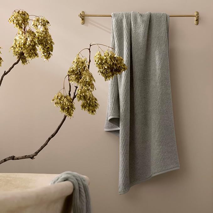 BOLL & BRANCH Turkish Ribbed Bath Towel - Pewter - 100% Organic Turkish Cotton - Soft Absorbent Quick Dry Luxury Spa Bath Towel with Ribbed Texture - Durable Sustainable Comfort