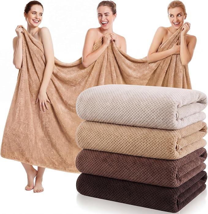 Newwiee 4 Pcs Oversized Bath Towels 40'' x 80'' Extra Large Bathroom Sheet Towels for Adults Quick Dry Soft Absorbent Fluffy Microfiber Shower Sheet for Fall Decor Spa Beach Hotel(Brown Colors)