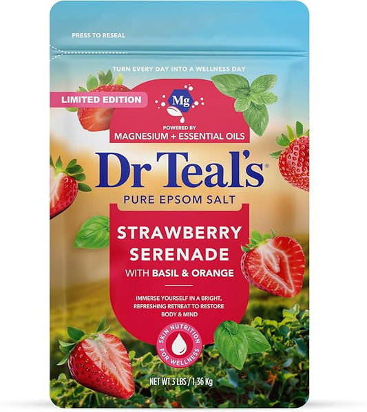 Dr Teal's Epsom Salt Magnesium Soak, Strawberry Serenade with Basil & Orange, 3 lbs