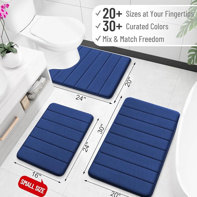 OLANLY Memory Foam Bath Mat 30x20, Super Soft Absorbent Bathroom Rugs, Quick Dry, Machine Washable Shower Floor Rugs, Bathmat Carpet, Bathroom Home Decor Accessories, Twilight Sapphire