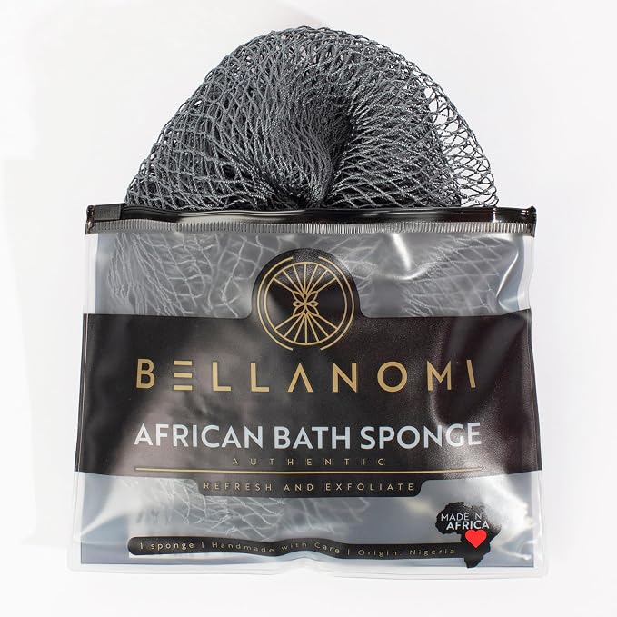 BELLANOMI African Exfoliating Net Sponge, Authentic, Ethically sourced from Nigeria, 45 inches Long, Back Scrubber for Daily use (Slate)