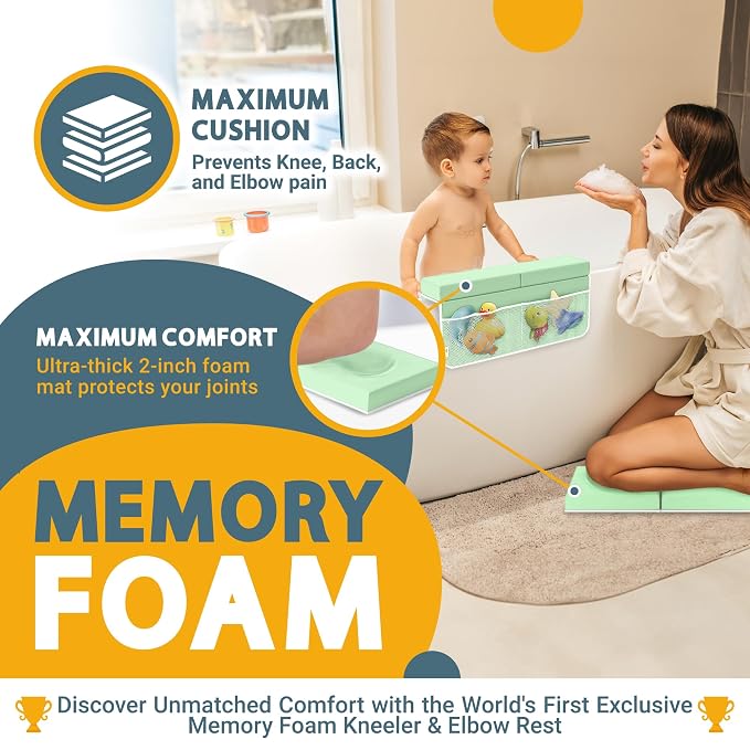 Memory Foam Bath Kneeler & Elbow Rest Pad Set, 2-Inch Thick | Water-Resistant