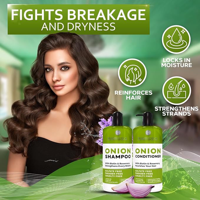 Onion Shampoo and Conditioner Set - With Rosemary and Biotin - Thickening Products for Women and Men - Volumizing Salon Grade Formula for Thinning Hair Care - Hydrating, Moisturizing and Sulfate Free