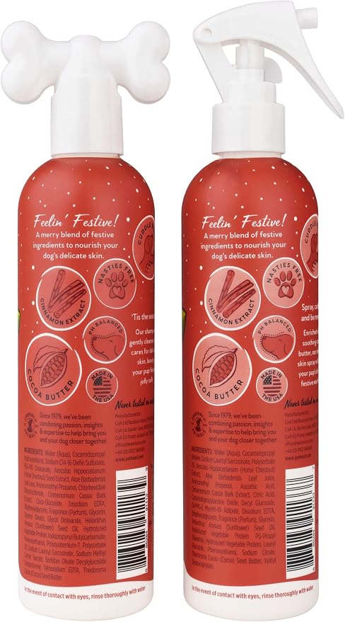 Pet Head Festive Dog Shampoo and Spray Set | Roasted Chestnut with Cinnamon Scent |Christmas Shampoo for Dogs with Sensitive Skin | Vegan | Gentle Formula for Puppies | Made in USA | 10.1 fl. oz. each