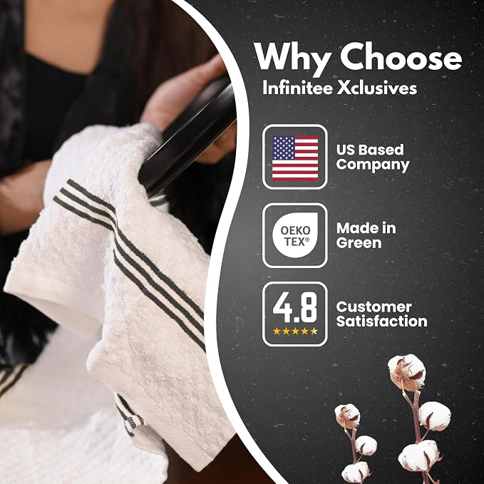 Infinitee Xclusives Premium Kitchen Towels – Pack of 3, 100% Cotton |15 x 25| Inches Absorbent Dish Towels - Terry Kitchen Dishcloth Towels - Black Dish Cloth for Household Cleaning