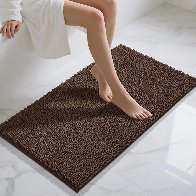 Yimobra Long Bathroom Rugs 44"x24", Extra Soft Non Slip Bath Mat for Tub, Super Absorbent Quick Dry Shaggy Rug Floor Carpet, Machine Washable,Brown