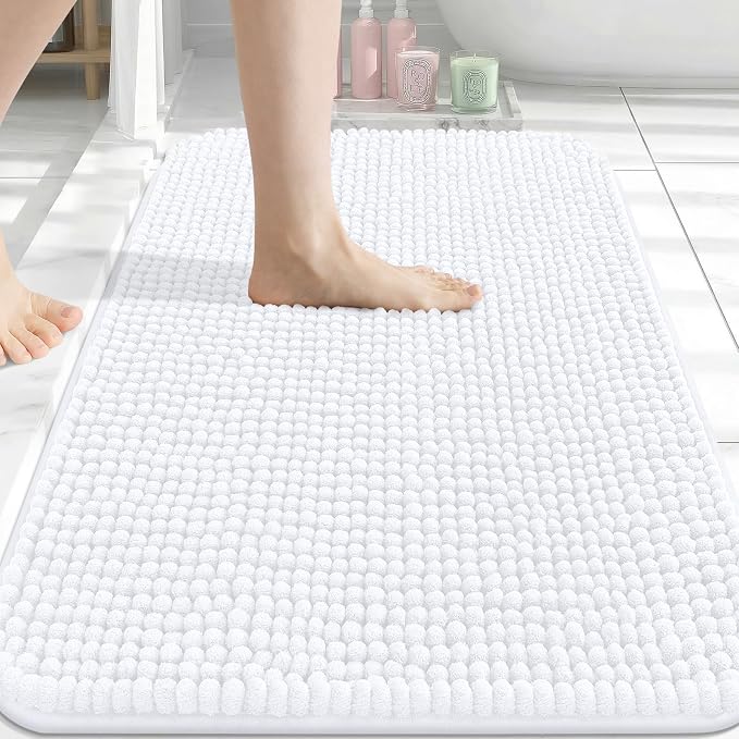 Arotive Bathroom Rugs 34" x 21", Ultra Soft Absorbent Chenille Bath Rugs, Rubber Backing, Machine Washable Bath Mats for Bathroom Floor, Tub and Shower, Home Decor Accessories, White