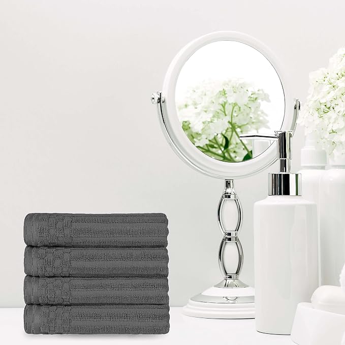 Superior Cotton 4-Piece Solid and Ribbed Hand Towel Set, Hand Towels- 16" x 28", Charcoal