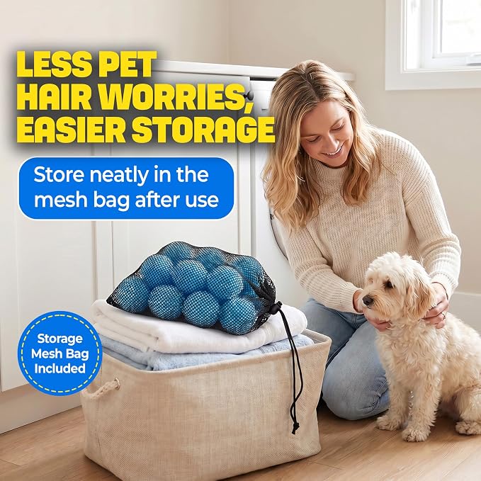 HASHI 12 Pack Pet Hair Remover for Laundry, 2.3 Inch Sky Blue Washing Machine and Dryer Balls, Reusable Dog and Cat Fur Catcher, Gentle on Fabrics Lint Remover for Bedding and Towels