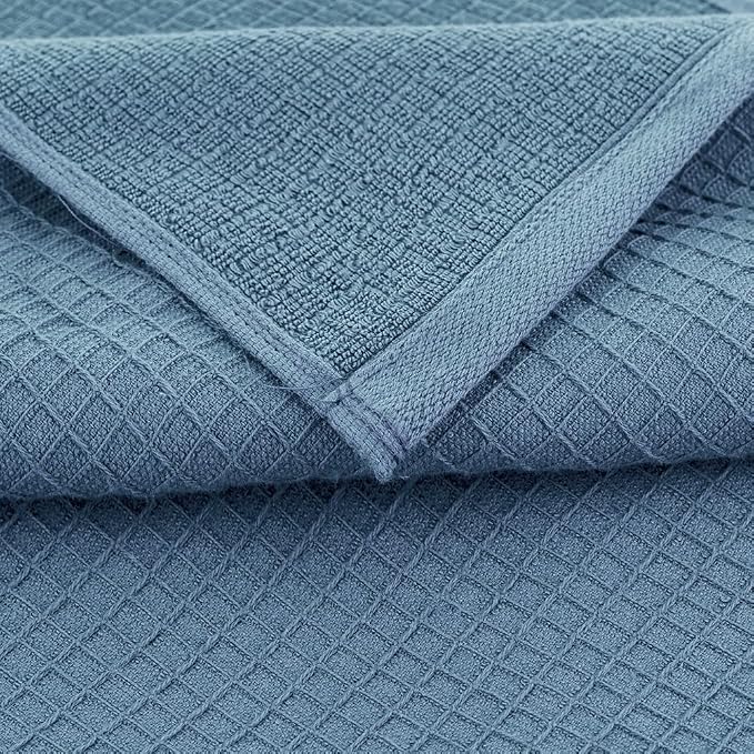 CASA COPENHAGEN Wafffle 4Pcs 100% Egyptian Cotton Large Designer Towels Gift Set- Dusty Blue, 55"x27", 4Bath Towels for Bathroom (Box Pack, Set for Women & Men)