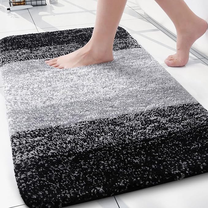 Arotive Microfiber Bathroom Rugs, Shaggy Soft and Absorbent Bath Rug, Thick Plush Machine Washable Dry Bath Mats for Bathroom, Tub and Shower, 30x20, Black, Rectangular
