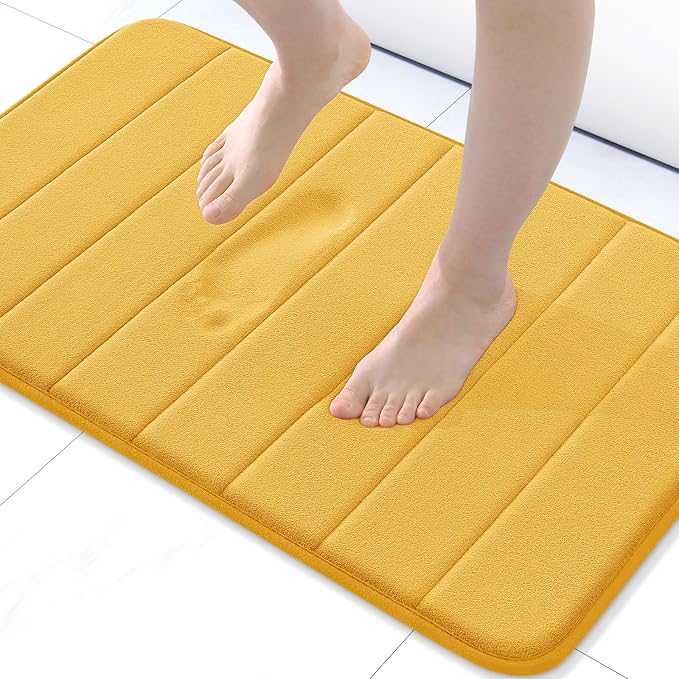 Buganda Memory Foam Bath Mat, 24" x 16", Ultra Soft Bathroom Rugs, Water Absorbent and Machine Washable Bath Rug for Bathroom, Shower, and Tub, Yellow