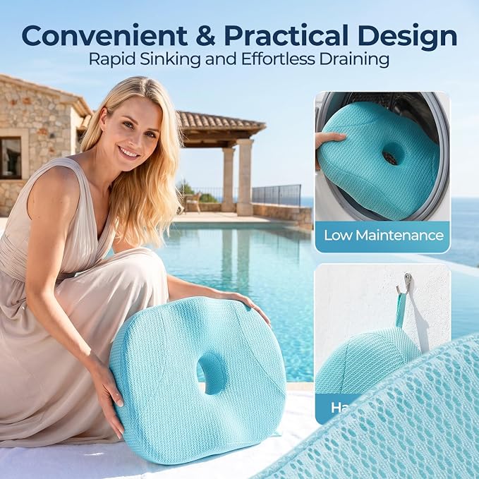 Idle Hippo Hot Tub Booster Seat, 4D Air Mesh Hot Tub Pillow with Powerful 6 Non-Slip Suction Cups, Ergonomic Booster Cushion, Quick Dry Spa Pillow for Indoor Outdoor Hot Tub-Lake Blue