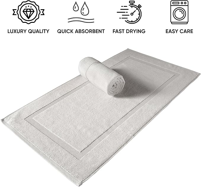 SALBAKOS 100% Turkish Cotton Bath Mat Towel Set of 2 Piece | 20x34 in Large Bath Mats | Luxury Hotel Quality, Thick, Absorbent, Quick Dry Bathmats for Bathroom & Toilet (Stone, 2 Bath Mats)