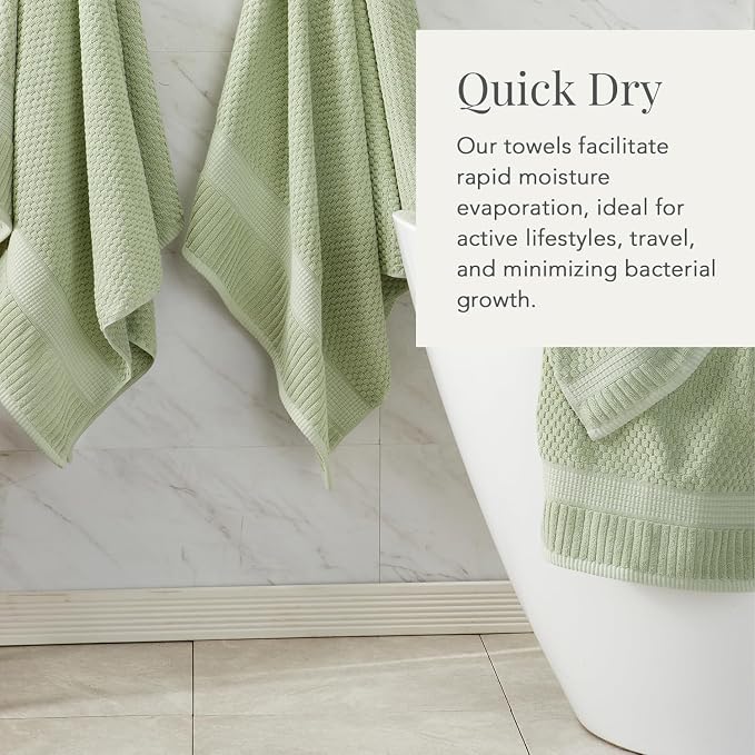 NY Loft 100% Cotton 4-Pack Bath Towel Set | Sage | Oeko-TEX | Quick-Dry | Four 30" x 52" Bath Towels | Super Absorbent | Designer-Styled Texture