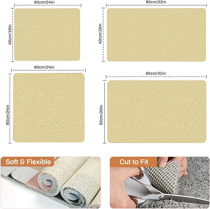 Non Slip Shower Mat 24"x16", Loofah Shower Mat for Inside Shower, Quick Drying Bath Mat for Tub & Bathroom Floor, Soft Textured & Elderly Safe, Machine Wash, Beige