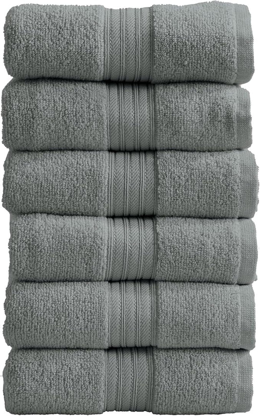 Great Bay Home Hand Towels - 100% Cotton 6 Pack 26x16 Hand Towel Set - Lightweight, Absorbent, Quick-Dry Towels for Bathroom (Steel Blue)