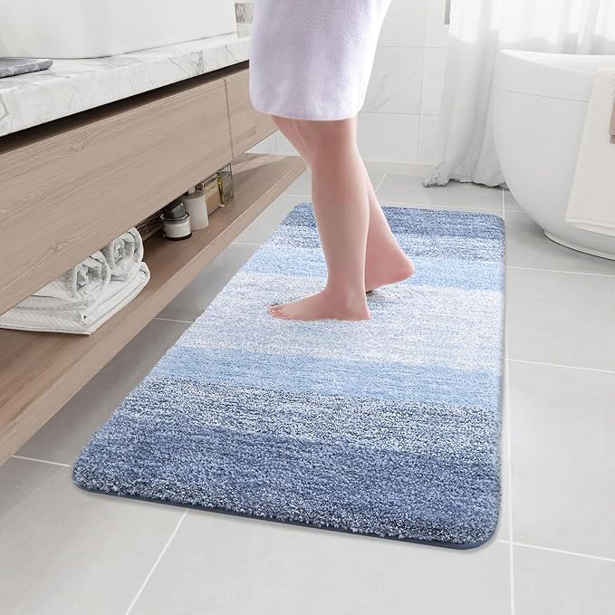 Arotive Microfiber Bathroom Rugs, Shaggy Soft and Absorbent Bath Rug, Thick Plush Machine Washable Dry Bath Mats for Bathroom, Tub and Shower, 45x27, Light Blue, Rectangular