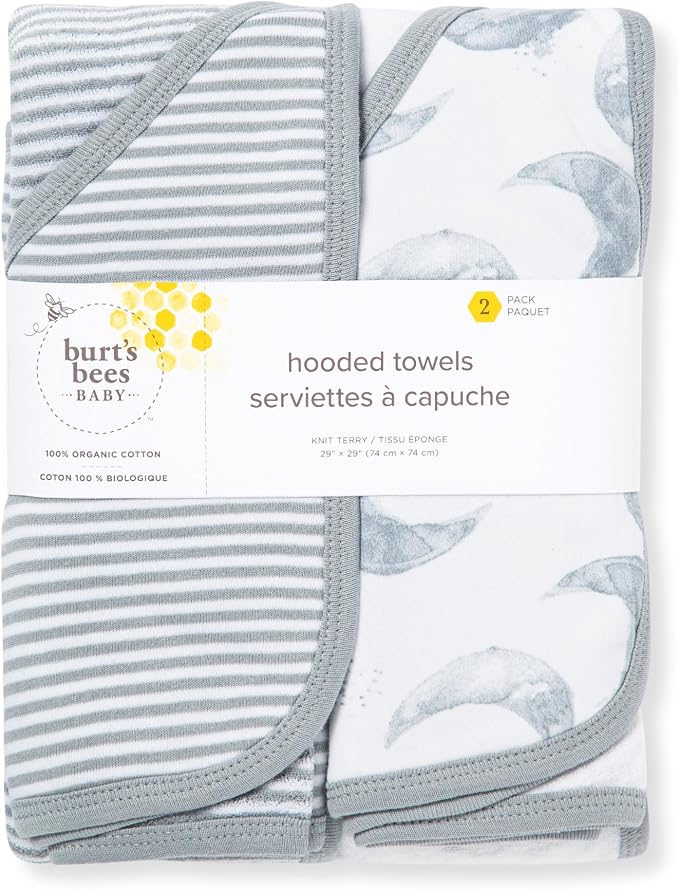 Burt's Bees Baby Infant Hooded Towels, Unisex Bath Essentials, 2-Pack | Soft and absorbent knit terry 100% organic cotton baby hooded towel that is durable and soft, measures 29" x 29"