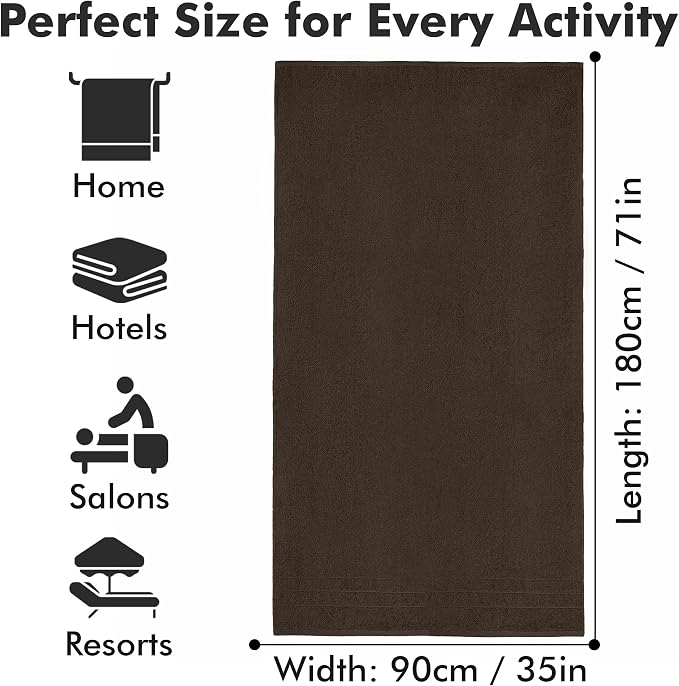 Bath Sheets – 550 GSM Extra Large Bathroom Sheet Set – Pack of 2 Jumbo Towels Dark Brown (71x35in) – 100% Ring Spun Cotton Soft Quick Dry Large Bath Towels for Adults Hotel Spa Bathroom Use