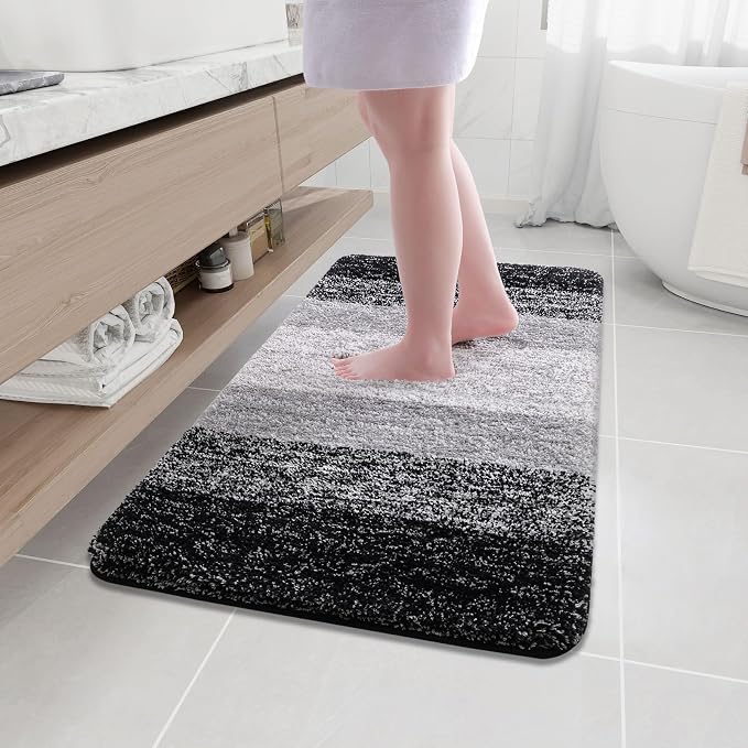 Arotive Microfiber Bathroom Rugs, Shaggy Soft and Absorbent Bath Rug, Thick Plush Machine Washable Dry Bath Mats for Bathroom, Tub and Shower, 44x24, Black, Rectangular