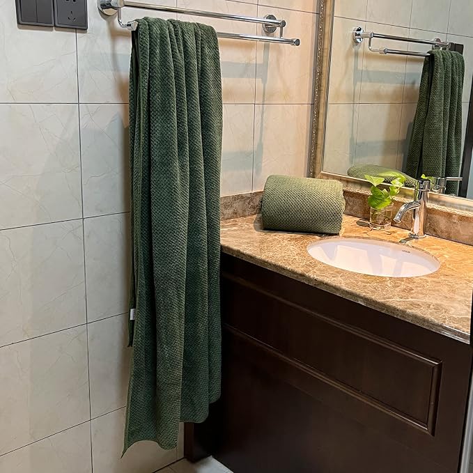 YTYC Towels,39x78 Inch Oversized Bath Sheets Towels for Adults Luxury Bath Towels Extra Large Sets for Bathroom Super Soft Microfiber 80% Polyester(Olive Green,2 Piece)