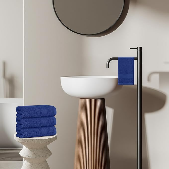 BOUTIQUO Ultra Soft Cotton 6 -Piece Hand Towel Set 16x24 Inch, Ideal for use in Bathroom, Kitchen, Gym, Spa & General Cleaning, Compact & Lightweight Multi Purpose Hand Towels - Navy Blue