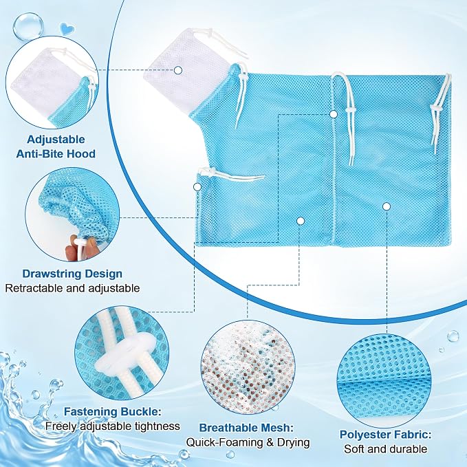 Cat Bathing Bag, Catcan Breathable Cats Grooming Bag, Anti Scratch Adjustable Cat Shower Washing Bags with Mesh for Nail Trimming (White- Blue)