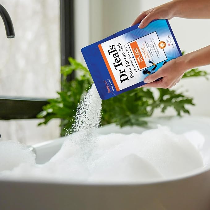 Dr Teal's Epsom Salt Magnesium Soak, Pre & Post Workout with Menthol & Essential Oils, 3 lbs (Pack of 4)