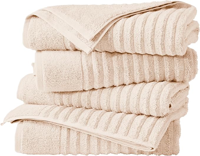 Great Bay Home 4 Pack Bath Towel Set - 100% Cotton Towels - Absorbent & Quick-Dry Towels for Bathroom (Pink Sand)