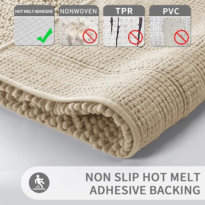 Yimobra Toilet Rugs U Shaped Washable 24 x 20, Non Slip and Super Absorbent Toilet Mat, Quick Dry, Ultra Luxury Microfiber Chenille Plush Fluffy Contour Bath Rugs for Toilet Base, Camel