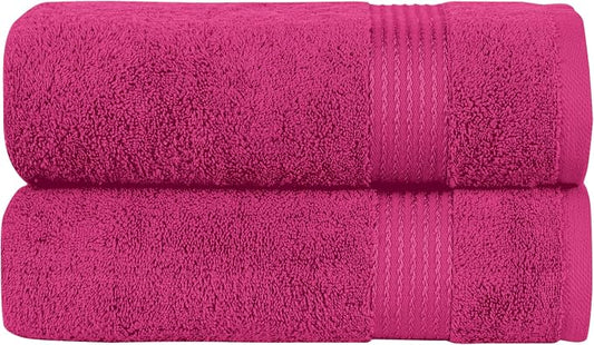 Elegant Comfort Premium Turkish Cotton 2 Pack Bath Towel Set - 27 x 54 inch, Luxurious Hotel Spa Quality 100% Turkish Cotton 2PC Bath Towel Set - Highly Absorbent - Soft Bathroom Towels, Hot Pink