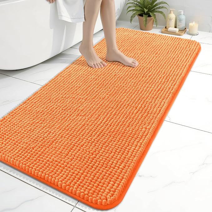 Arotive Bathroom Rugs 47" x 24", Ultra Soft Absorbent Chenille Bath Rugs, Rubber Backing, Machine Washable Bath Mats for Bathroom Floor, Tub and Shower, Home Decor Accessories, Coral