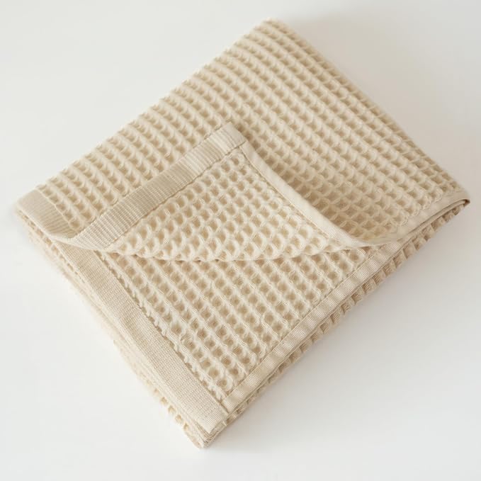 Premium Waffle Bath Towels Pack of 2 Extra Large 35x71 inch - 100% Turkish Cotton, Waffle Weave, Quick Dry, Lint Free, Oversized, Thin Bath Sheet Towel (Natural, Set of 2 Bath Towels)