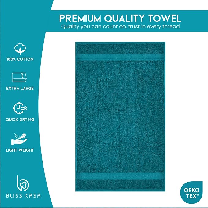 Bliss Casa 100% Cotton Bath Towel Set – 27″×54″, Ultra-Soft & Highly Absorbent Towels for Bathroom – Quick-Dry, Durable & Skin-Friendly (4-Pack)