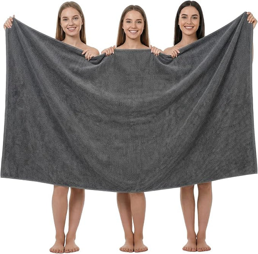 REDKISS Pack of 1 Jumbo Bath Sheet, 40 x 80 Inches Microfiber Oversized Bath Towel for Bathroom, Extra Large & Lightweight, Quick-Dry, Super Soft & Absorbent, Perfect to Wrap Yourself in, Dark Gray