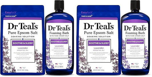 Dr. Teal's Epsom Salt Soaking Solution and Foaming Bath with Pure Epsom Salt Combo Pack, Lavender (Pack of 2)