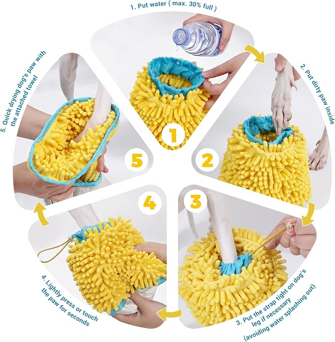 Dog Paw Cleaning Cup Portable Dog Paw Washer with Towel, Leak-Proof Pet Foot Cleaning Bag, 2 In 1 Dog Foot Cleaner with Super Absorbent Cloth, Foldable & Washable, Travel Paw Washer for Dogs & Cats, S