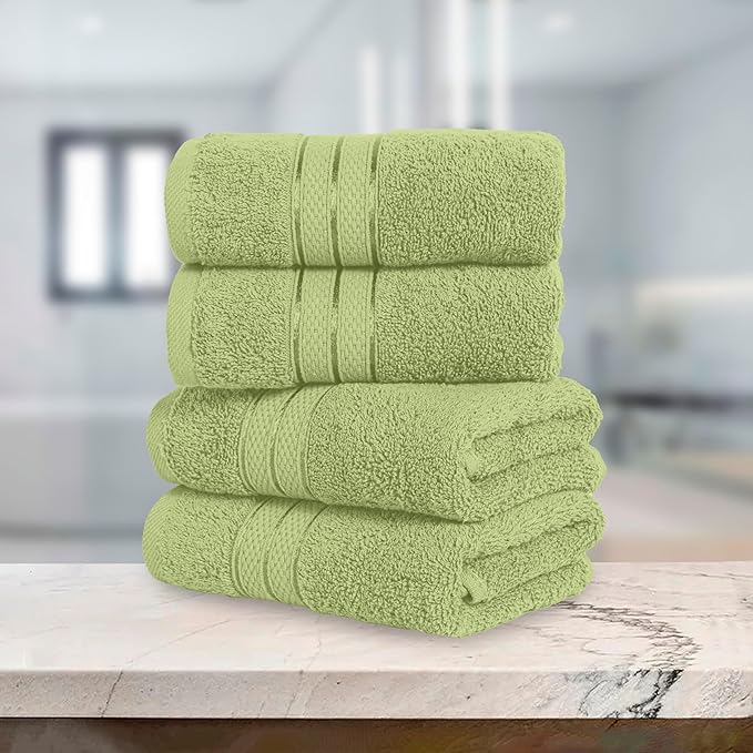 Elegant Comfort Three Line Popcorn Towel Set for Bathroom 16 x 28 inches, Premium Hotel Quality 4-Pack Hand Towels, 100% Turkish Cotton, Soft and Durable, Quick Dry and Highly Absorbent, Sage Green