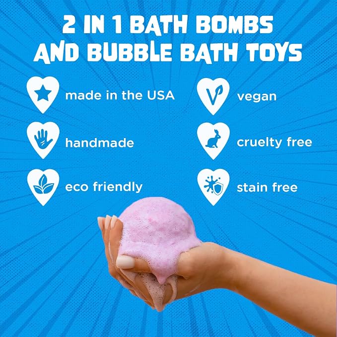 Poke Monster Bath Bomb for Kids with Surprise Toys Inside (1 Pack) - Large Bubble Bath Bombs for Boys & Girls - Skin-Safe, Made in USA, Birthday Gift for Kids by Two Sisters
