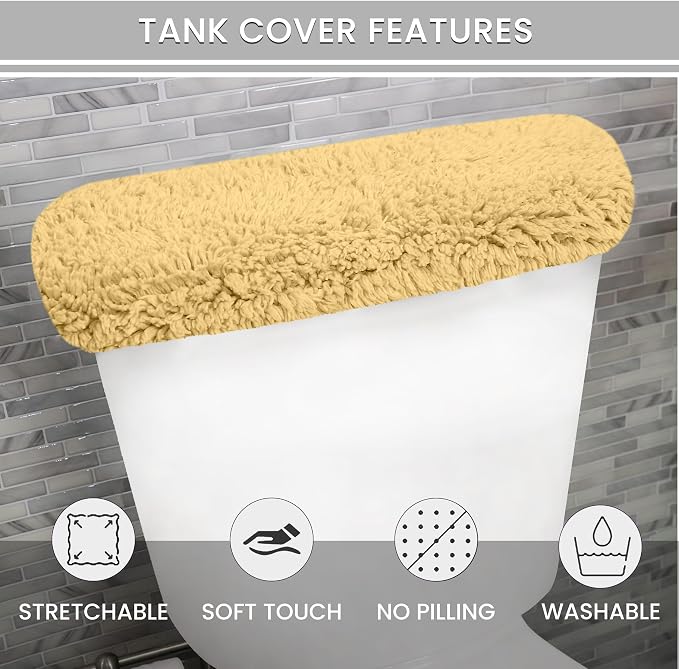 Home Weavers Allure Collection Cotton Toilet Tank Lid Rug for Bathroom, Soft Absorbent, Machine Washable Toilet Tank Top Rug, 10"x22" Yellow
