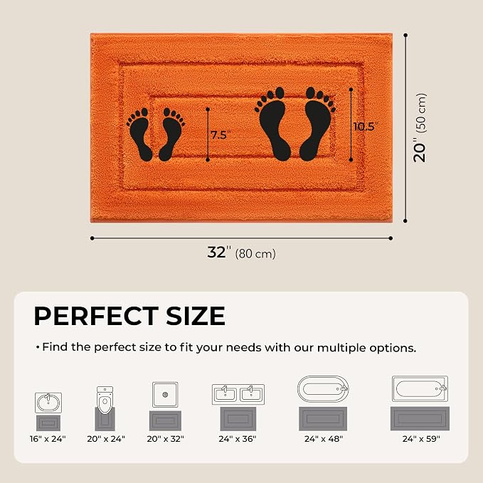 GRANNY SAYS Bathroom Rugs Non Slip, 20" x 32", Bath Rugs for Bathroom Washable, Bath Mats for Floor, Microfiber Bath Mat for Tub, Absorbent Bath Rugs for Shower Room, Orange