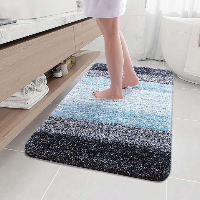 Arotive Microfiber Bathroom Rugs, Shaggy Soft and Absorbent Bath Rug, Thick Plush Machine Washable Dry Bath Mats for Bathroom, Tub and Shower, 44x32, Blue, Rectangular