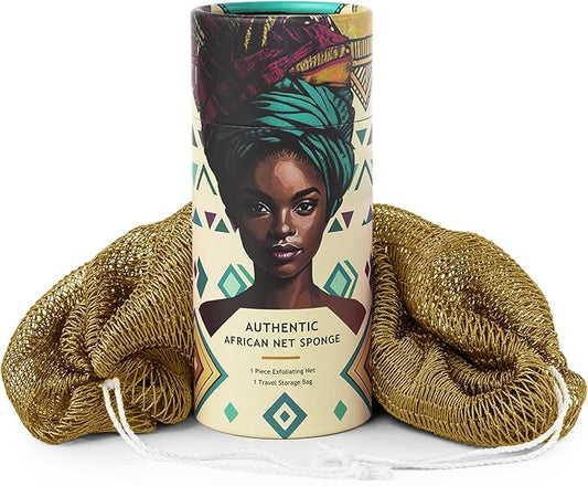African Net Sponge Authentic - Afro Scrub Exfoliating Net Sponge with Knots - African Bath Sponges for Body Scrubber Exfoliator - Back Scrubber for Shower Bathing Accessories