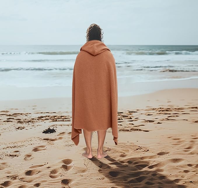 COTTON CRAFT Hooded Bath Towel – Oversized 35 x 70 Waffle Weave Towel with Hood for Adults - 100% Ringspun Cotton Pool Bath Sheet Wrap with Hood - Soft Super Absorbent Quick Dry – 450 GSM – Mocha