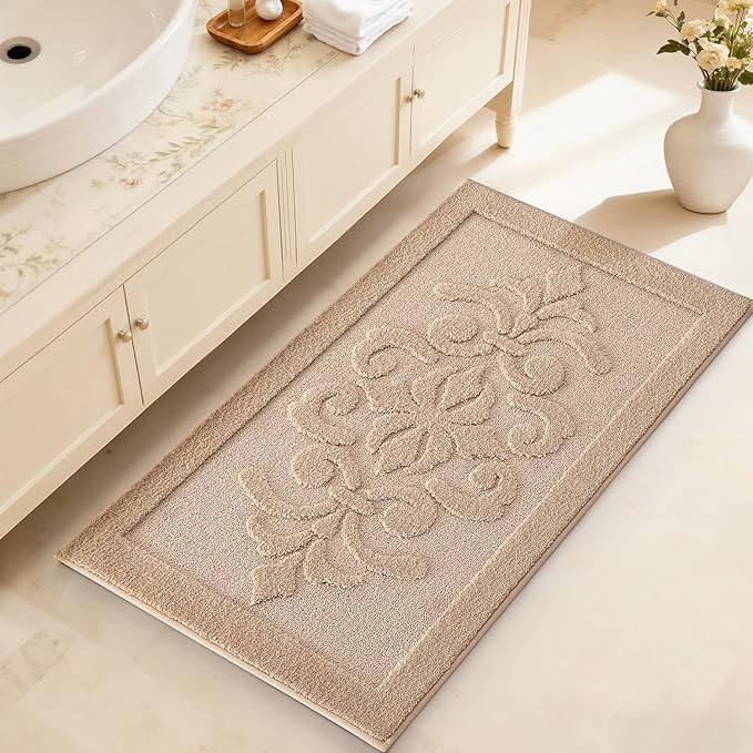 LUMI Ultra Absorbent Bathroom Rug Non Slip Rubber Backing, Machine Washable Bath Mat Soft Premium Microfiber, Elegant Luxury Bath Rugs Quick Dry for Bathtub and Shower Floor, Decor, 24x36